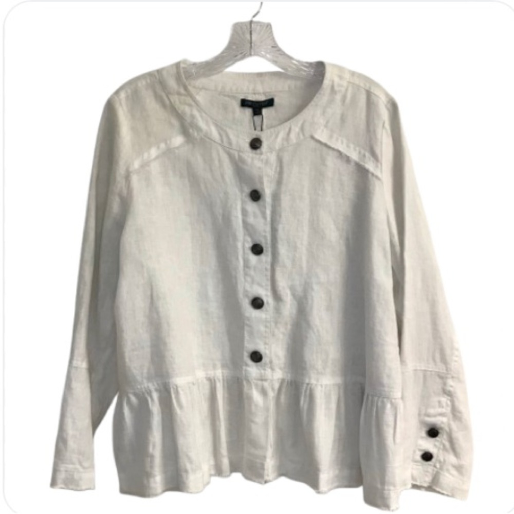 NEW Linen Lagenlook Button Down Top Peplum Raw Hem Plus Size XLP